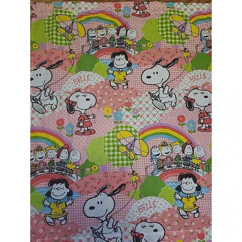 Vintage 1970s Peanuts Snoopy Window‎ Curtains Set 2 Curtains Pink Rainbow